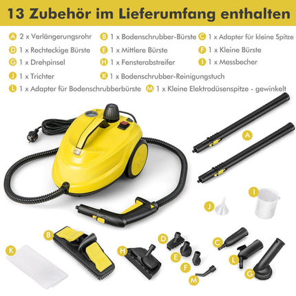 Tvaika tīrītājs 2000 W, 1,8 l tvertne, 13 daļas, uz riteņiem