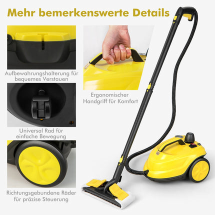 Tvaika tīrītājs 2000 W, 1,8 l tvertne, 13 daļas, uz riteņiem