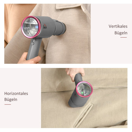 Steam Smoother tvaika birste salokāms tvaika gludeklis ar 160 ml ūdens tvertni, 1520 W, alumīnijs, plastmasa, pelēks + rozā, 27,5 x 18,2 x 9 cm
