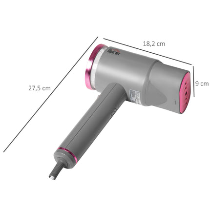 Steam Smoother tvaika birste salokāms tvaika gludeklis ar 160 ml ūdens tvertni, 1520 W, alumīnijs, plastmasa, pelēks + rozā, 27,5 x 18,2 x 9 cm