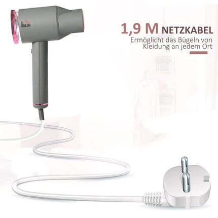Steam Smoother tvaika birste salokāms tvaika gludeklis ar 160 ml ūdens tvertni, 1520 W, alumīnijs, plastmasa, pelēks + rozā, 27,5 x 18,2 x 9 cm