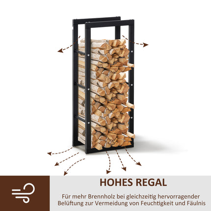 Steel Firewood Rack 40x25x100 cm with 100 kg Load Capacity, Black, Outdoor