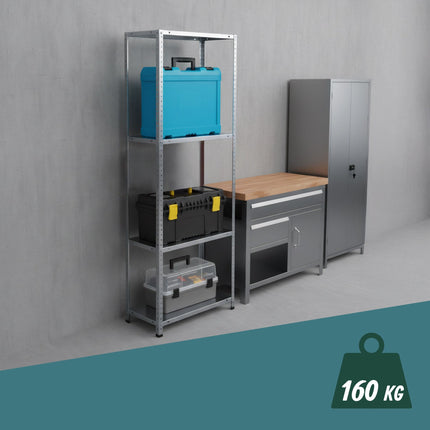 Tērauda noliktavas plaukts, 160 kg celtspēja, cinkots