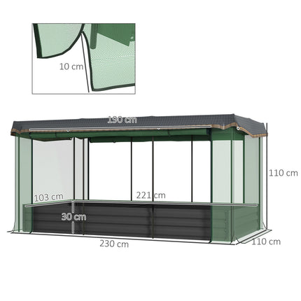 Tērauda paaugstināta dobe ar putnu aizsardzības tīklu, tumši pelēka dārza dobe balkonam un terasei, 230x110x110cm, ideāla aizsardzība pret sauli