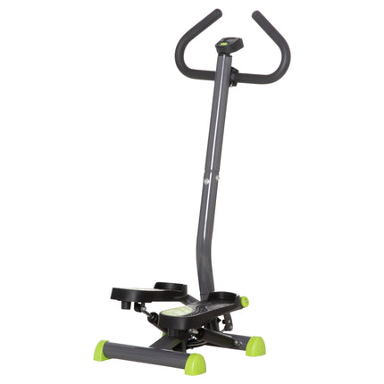 Mājas trenažieris, stepperis, fitnesa šūpoles, stepperis ar LCD ekrānu un rokturi, līdz 100 kg, tērauds, vēdera preses muskuļi, pelēks + zaļš, 55 x 44 x 108 cm