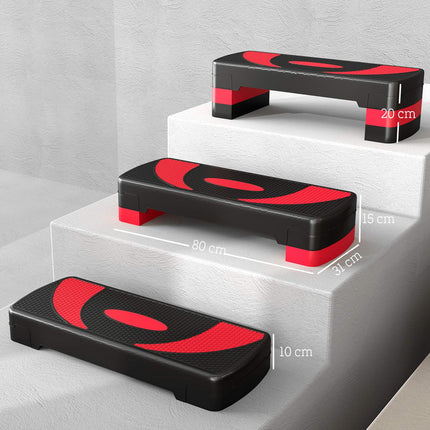 Adjustable Aerobic Stepper - 3 Heights for Fitness, Red