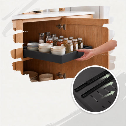 Stick-On Telescopic Drawer for Kitchen Cabinets, 30 kg Load, 42 cm Deep, Black