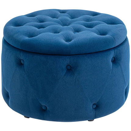 Round Velvet Storage Ottoman - Blue, Ø60 x 40 cm