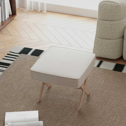 Cream White Upholstered Ottoman Bench - Wood, Non Slip Footrest