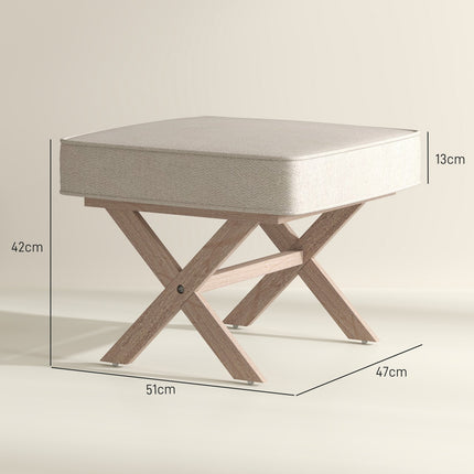 Cream White Upholstered Ottoman Bench - Wood, Non Slip Footrest