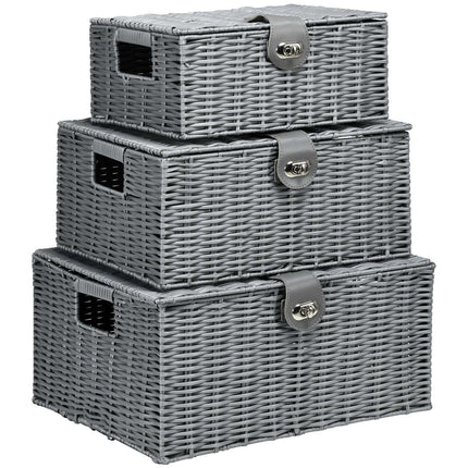 Uzglabāšanas kastes, 3 gab. komplekts ar vākiem un sprādzēm, 18L/12L/7L, viesistabai, pelēkas