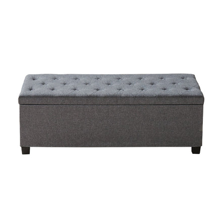 Storage Ottoman Bench, Flip-Top Linen, Side Pockets, Gray