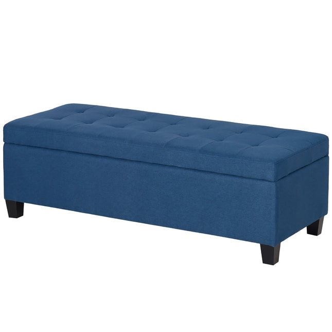 Uzglabāšanas pufa sols ar pogām, zils, 125 cm