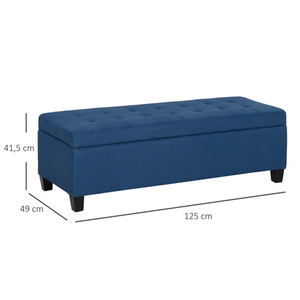 Uzglabāšanas pufa sols ar pogām, zils, 125 cm
