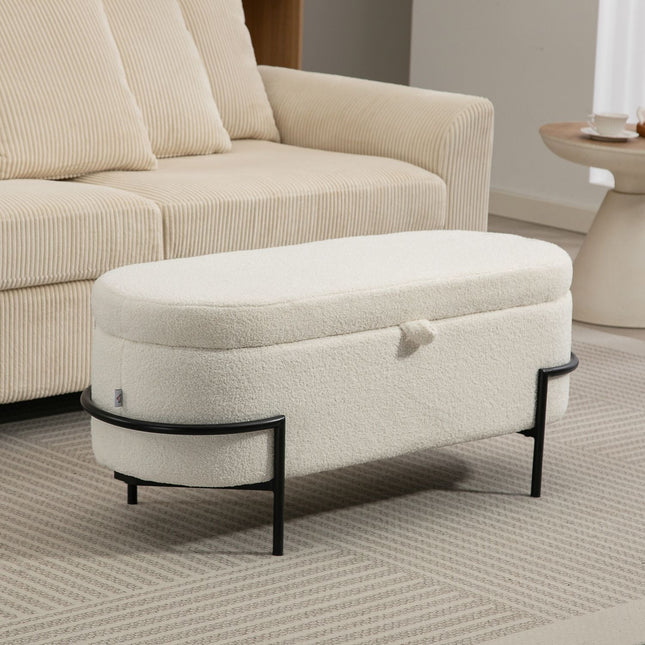 Uzglabāšanas pufs, krēmkrāsas flīss, tērauda kājas