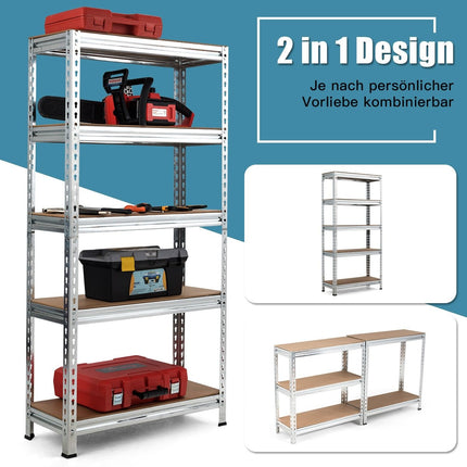 Noliktavas plaukts ar 5 regulējamiem plauktiem, īpaši izturīgs plaukts, kravnesība līdz 500 kg, 150 x 75 x 30 cm