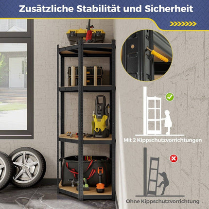 Uzglabāšanas plaukts 70 x 70 x 180 cm, izturīgs plaukts ar 4 regulējamiem plauktiem, melns
