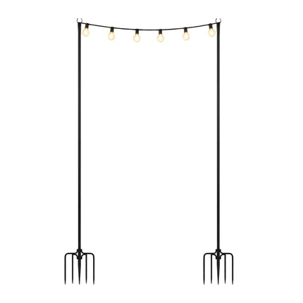 String Light Poles 3 m for Outdoor Fairy Lights, Black Powder-Coated Iron