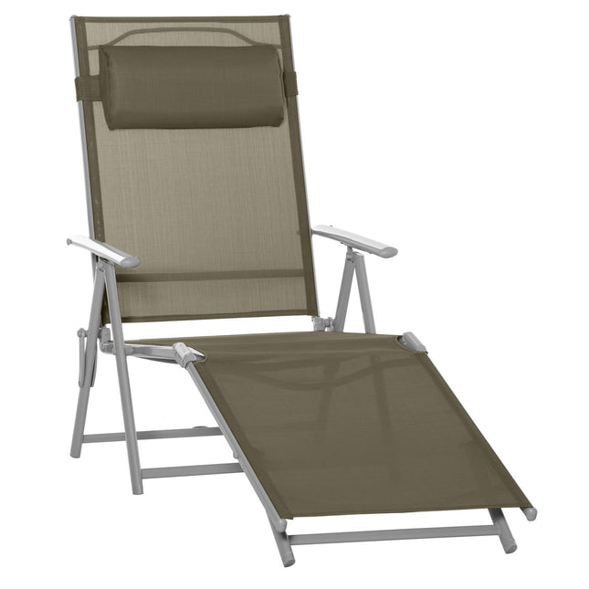 Sauļošanās krēsls, dārza krēsls, 7 pozīcijas, regulējams pludmales krēsls ar spilvenu, salokāms, metāla siets, 137 x 63,5 x 100,5 cm