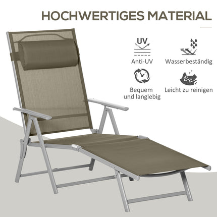 Adjustable sun lounger with cushion, 7 positions, foldable