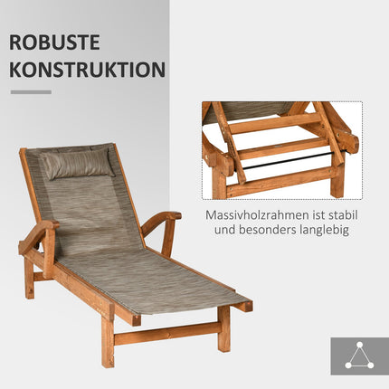 Sauļošanās krēsls, Atpūtas krēsls ar regulējamu atzveltni, Atpūtas krēsls, Dārza krēsls, Baseina zonai, Līdz 113 kg, Brūna, 194 X 70 X 32 Cm