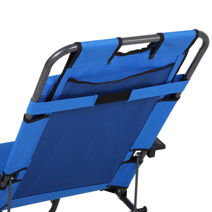 Folding sun lounger in blue metal - 2-tier, Oxford fabric