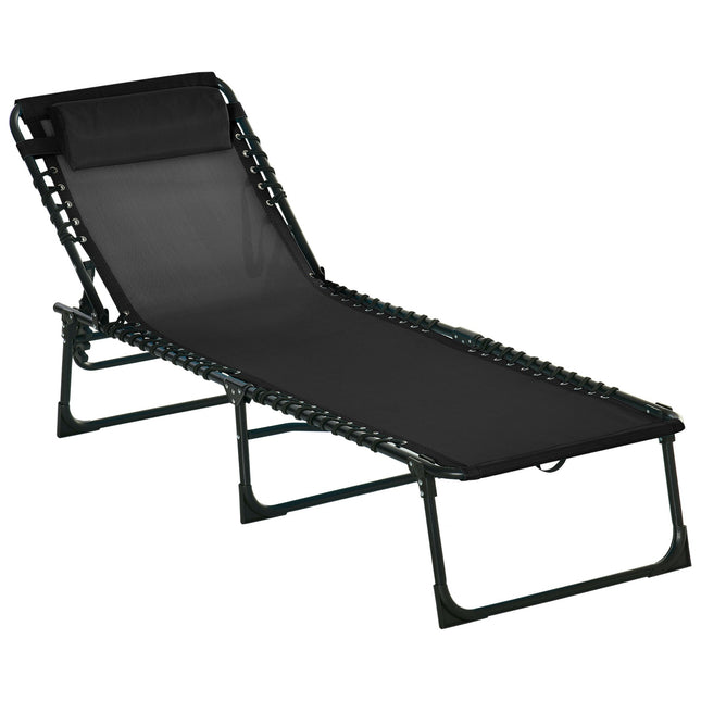 Sauļošanās krēsls, saliekams dārza krēsls, saliekams dārza krēsls, 4 līmeņu atzveltne, regulējama tērauda sieta audums, melns, 197 x 58 x 76 cm
