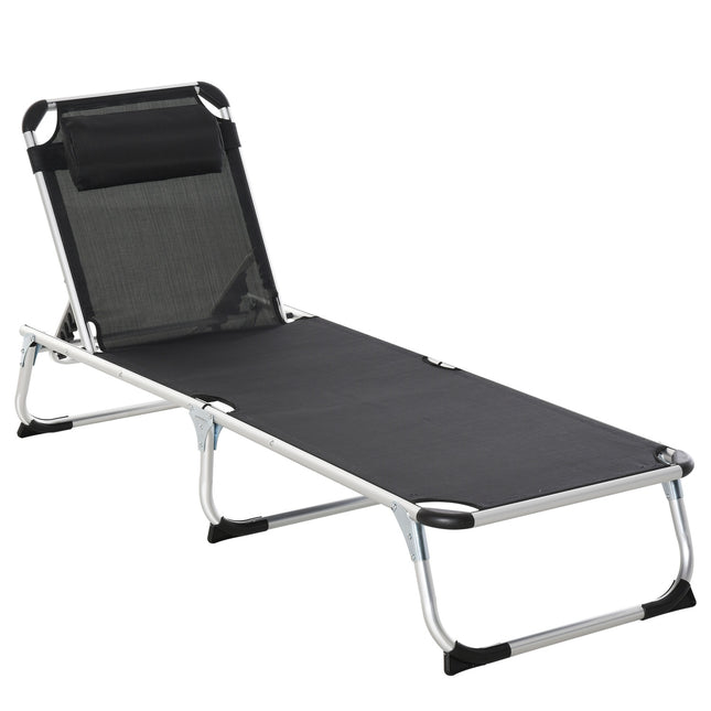 Sauļošanās krēsls, dārza krēsls, alumīnija auduma krēsls, relaksācijas krēsls, 5 virzienos regulējams, salokāms, ergonomisks, siets, melns, 170 x 60 x 76 cm