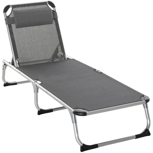 Sauļošanās krēsls, dārza krēsls, alumīnija auduma krēsls, relaksācijas krēsls, 5 virzienos regulējams, salokāms, ergonomisks, siets, pelēks, 170 x 60 x 76 cm