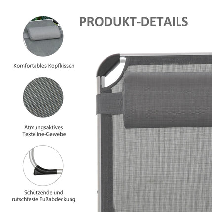 Sauļošanās krēsls, dārza krēsls, alumīnija auduma krēsls, relaksācijas krēsls, 5 virzienos regulējams, salokāms, ergonomisks, siets, pelēks, 170 x 60 x 76 cm