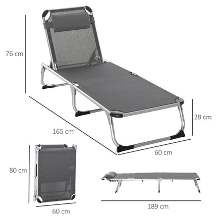 Sauļošanās krēsls, dārza krēsls, alumīnija auduma krēsls, relaksācijas krēsls, 5 virzienos regulējams, salokāms, ergonomisks, siets, pelēks, 170 x 60 x 76 cm