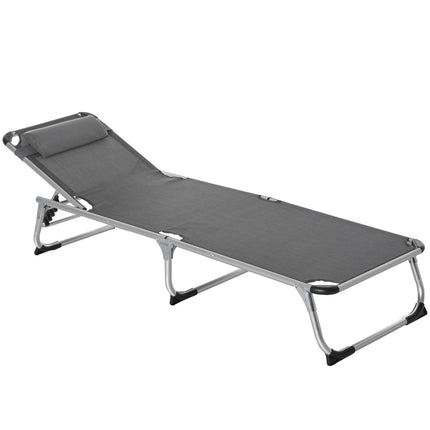 Sauļošanās krēsls, dārza krēsls, alumīnija auduma krēsls, relaksācijas krēsls, 5 virzienos regulējams, salokāms, ergonomisks, siets, pelēks, 170 x 60 x 76 cm