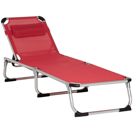 Sauļošanās krēsls, dārza krēsls, alumīnija auduma krēsls, relaksācijas krēsls, 5 virzienos regulējams, salokāms, ergonomisks, siets, sarkans, 170 x 60 x 76 cm