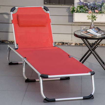 Sauļošanās krēsls, dārza krēsls, alumīnija auduma krēsls, relaksācijas krēsls, 5 virzienos regulējams, salokāms, ergonomisks, siets, sarkans, 170 x 60 x 76 cm