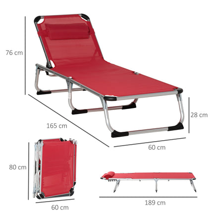 Sauļošanās krēsls, dārza krēsls, alumīnija auduma krēsls, relaksācijas krēsls, 5 virzienos regulējams, salokāms, ergonomisks, siets, sarkans, 170 x 60 x 76 cm