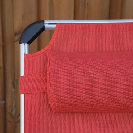 Sauļošanās krēsls, dārza krēsls, alumīnija auduma krēsls, relaksācijas krēsls, 5 virzienos regulējams, salokāms, ergonomisks, siets, sarkans, 170 x 60 x 76 cm