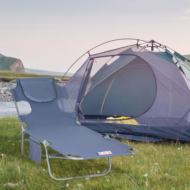 Folding sun lounger with reading window, adjustable and weatherproof