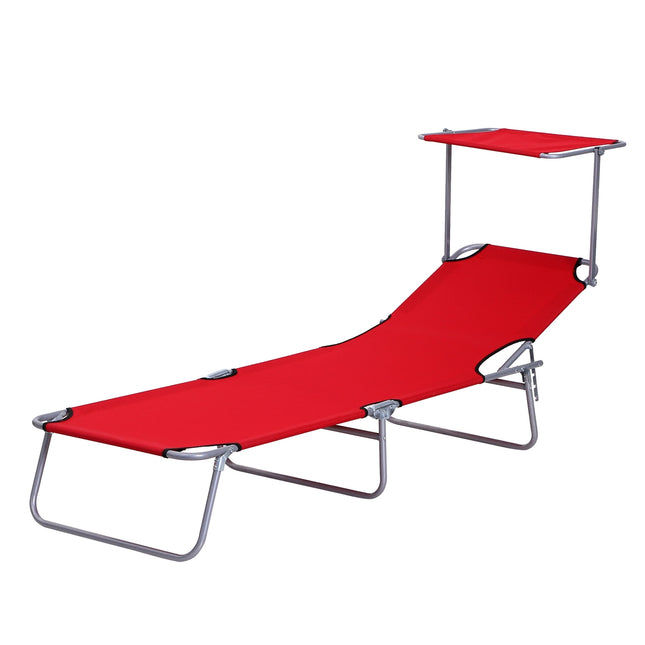 Saliekams dārza sauļošanās krēsls ar saules aizsardzību, labsajūtas krēsls pludmales krēsls sarkanā krāsā 187 x 58 x 36 cm relaksējošām stundām brīvā dabā