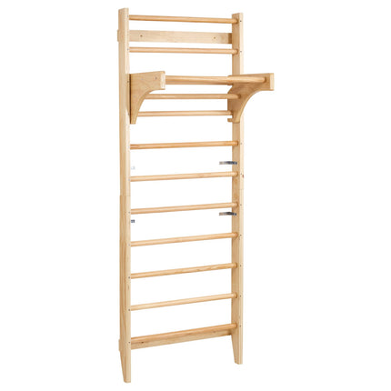 Swedish Wall Ladder Stall Bars, 10-Rung Wood, Pull-Up Bar, 220 lb
