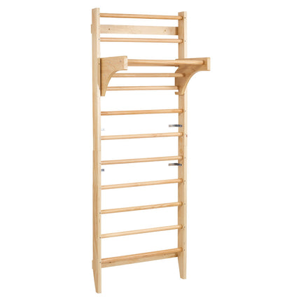 Swedish Wall Ladder Stall Bars, 10-Rung Wood, Pull-Up Bar, 220 lb