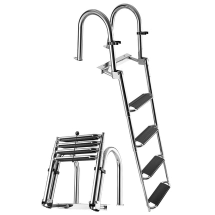 Swim Deck Boat Ladder, 4-Step 304 Stainless, Folding Telescoping