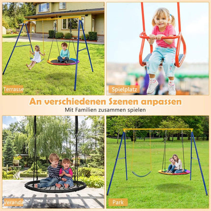 Swing frame with A-frame double swing metal frame 249 x 185 x 181.5 cm blue + yellow