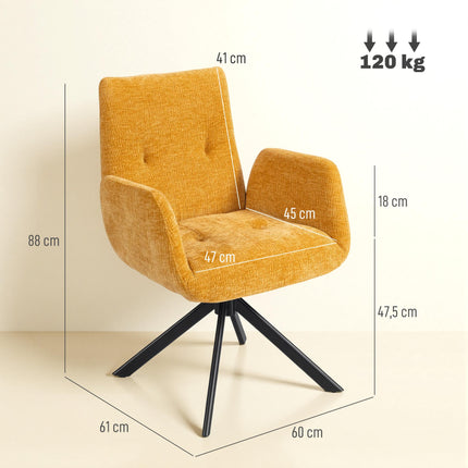 Grozāms akcenta krēsls, moderns dizains, dzeltens, celtspēja 120 kg