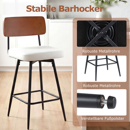Grozāmie bāra krēsli, 2 gab. komplekts, balta mākslīgā āda, ergonomiski