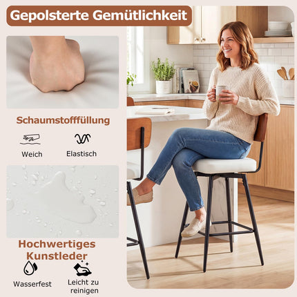 Grozāmie bāra krēsli, 2 gab. komplekts, balta mākslīgā āda, ergonomiski