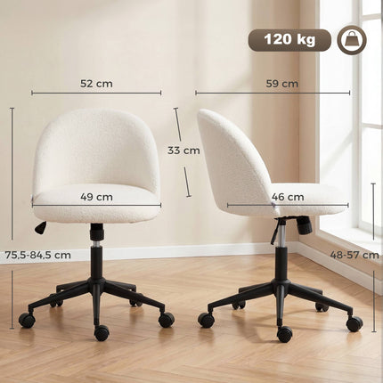 Grozāms biroja krēsls, flīsa audums, regulējams augstums, krēmkrāsas