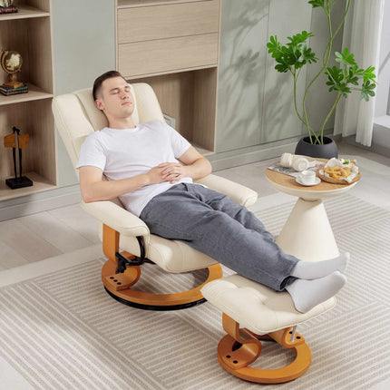 Swivel Recliner Chair with Footstool, Faux Leather, Up to 150 kg, Cream White