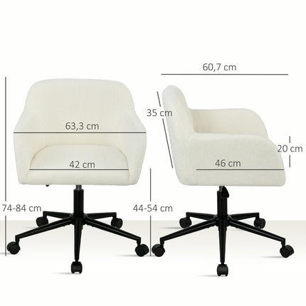 Grozāms biroja krēsls ar ritentiņiem, rakstāmgalda krēsls, flīsa audums, putas, regulējams augstums, mājas birojs, krēmbalts
