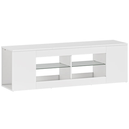 TV statīvs ar 6 plauktiem, 2 stikla plauktiem, 140 cm, balts