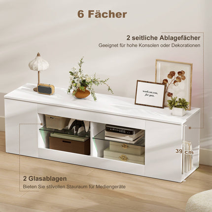 TV statīvs ar 6 plauktiem, 2 stikla plauktiem, 140 cm, balts